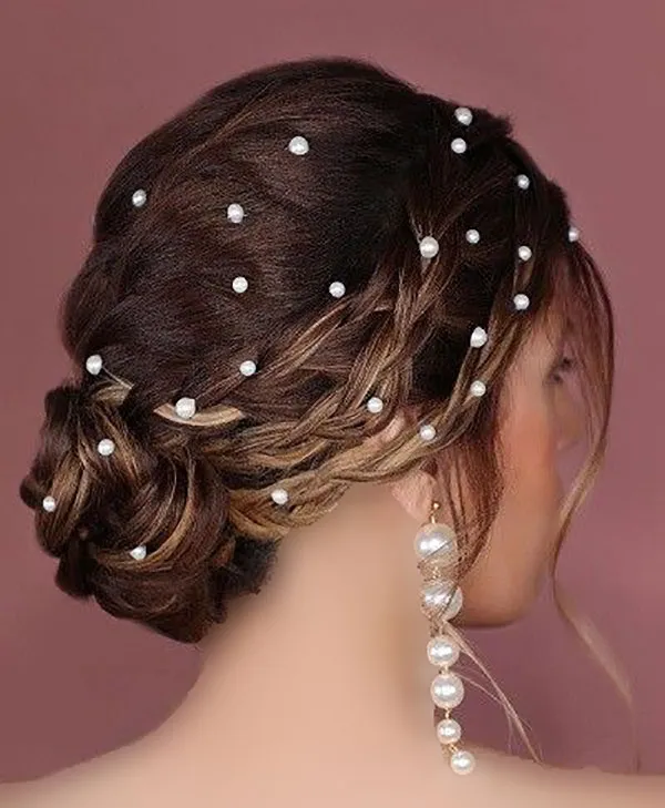 A few stylish and classy girls hair weaves with pearls 8