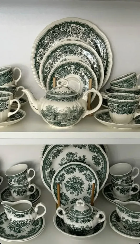 Arrangement of bridal china in the cabinet 1