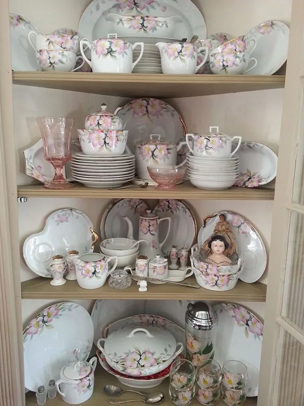 Arrangement of bridal china in the cabinet 10