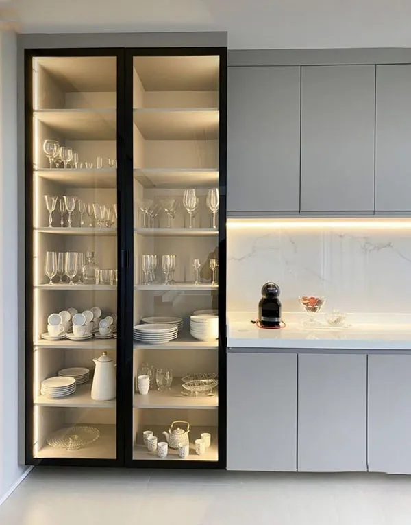 Arrangement of bridal china in the cabinet 13