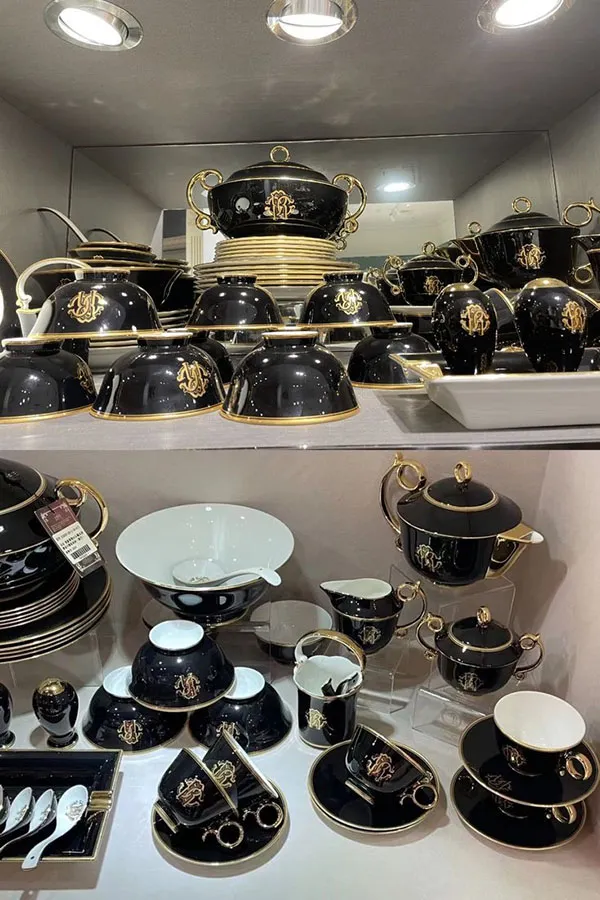 Arrangement of bridal china in the cabinet 14