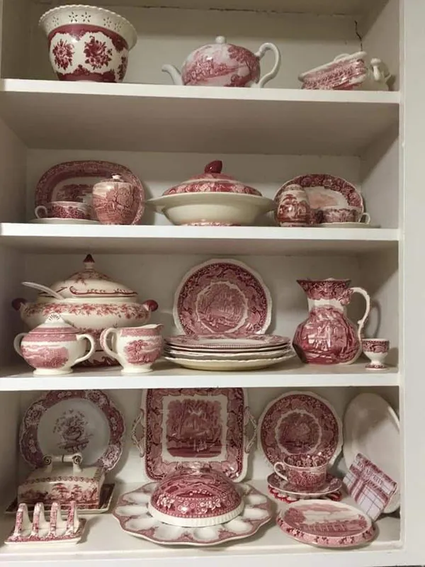 Arrangement of bridal china in the cabinet 16