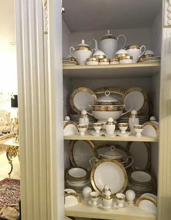 Arrangement of bridal china in the cabinet 17
