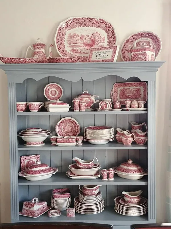 Arrangement of bridal china in the cabinet 18