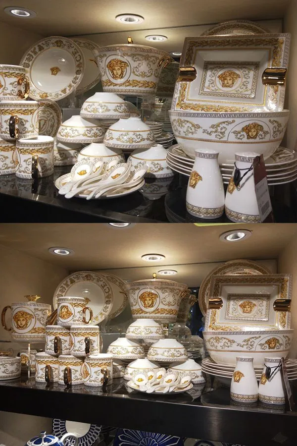 Arrangement of bridal china in the cabinet 19