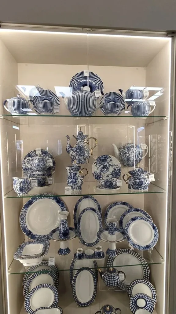 Arrangement of bridal china in the cabinet 20