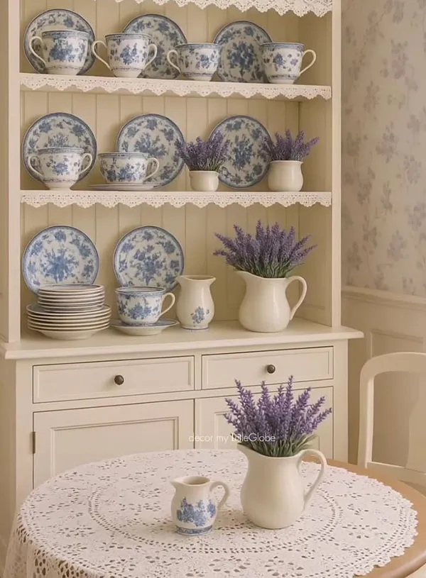 Arrangement of bridal china in the cabinet 21
