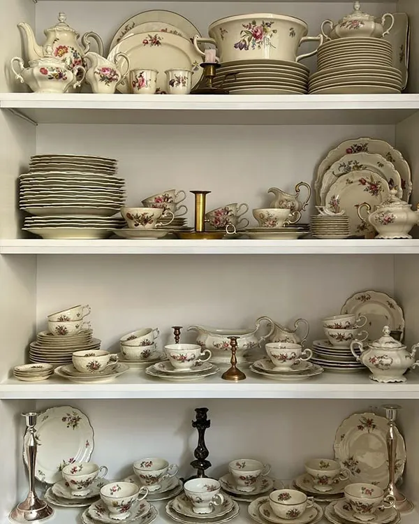 Arrangement of bridal china in the cabinet 22