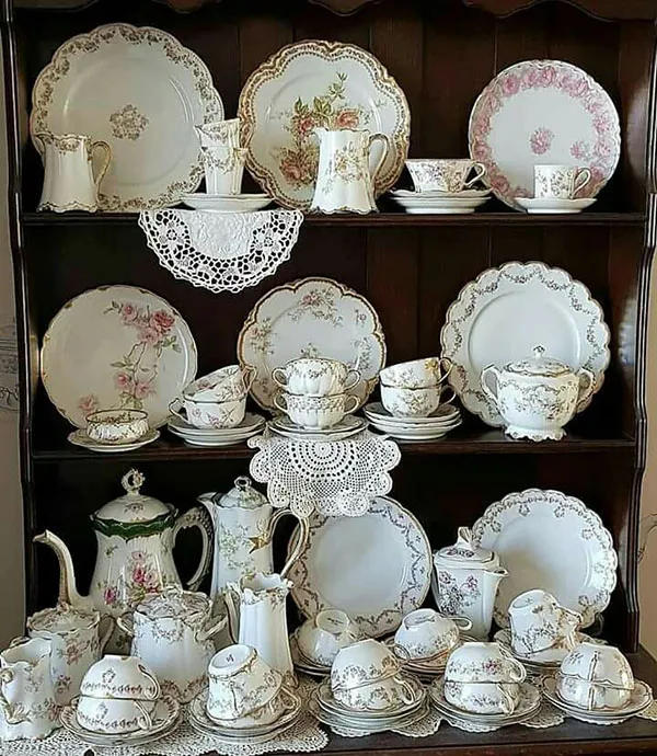 Arrangement of bridal china in the cabinet 26