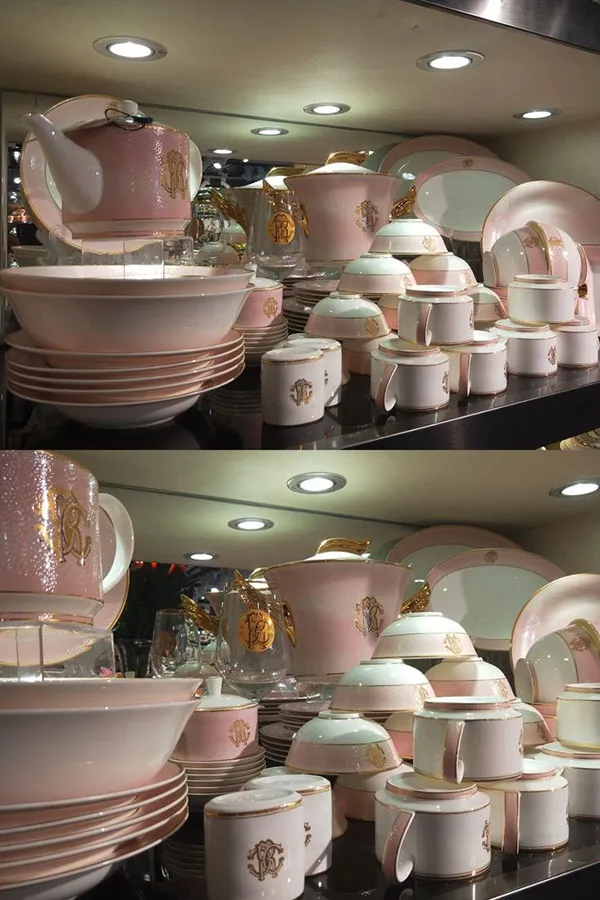 Arrangement of bridal china in the cabinet 28