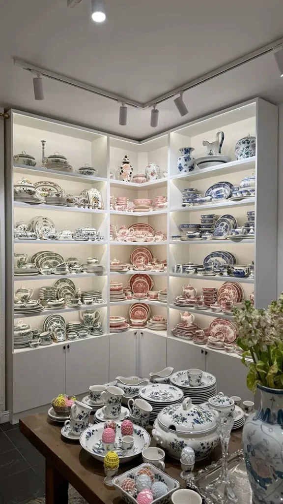 Arrangement of bridal china in the cabinet 30