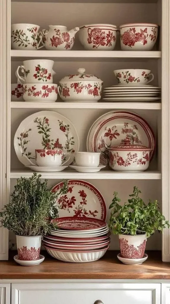 Arrangement of bridal china in the cabinet 31