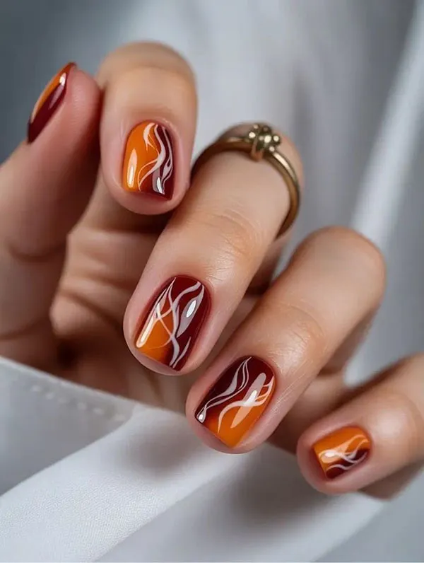 جدیدترین رنگ های پاییزی برای ناخن 1404؛ از قهوهای شکلاتی تا نارنجی فلفلی، ترندای داغ پاییز✨ 24 Autumn colors for nails 22
