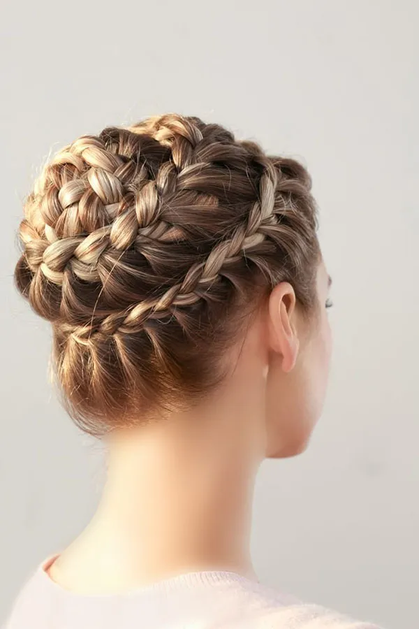 Bun hair weave in front of the head 8