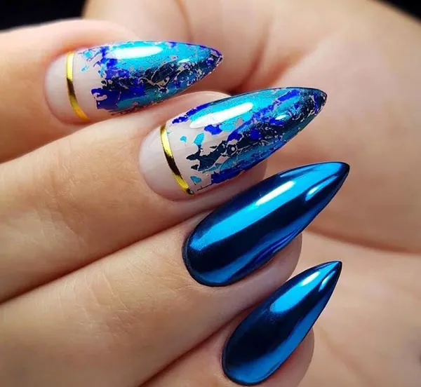Chrome blue nails 11