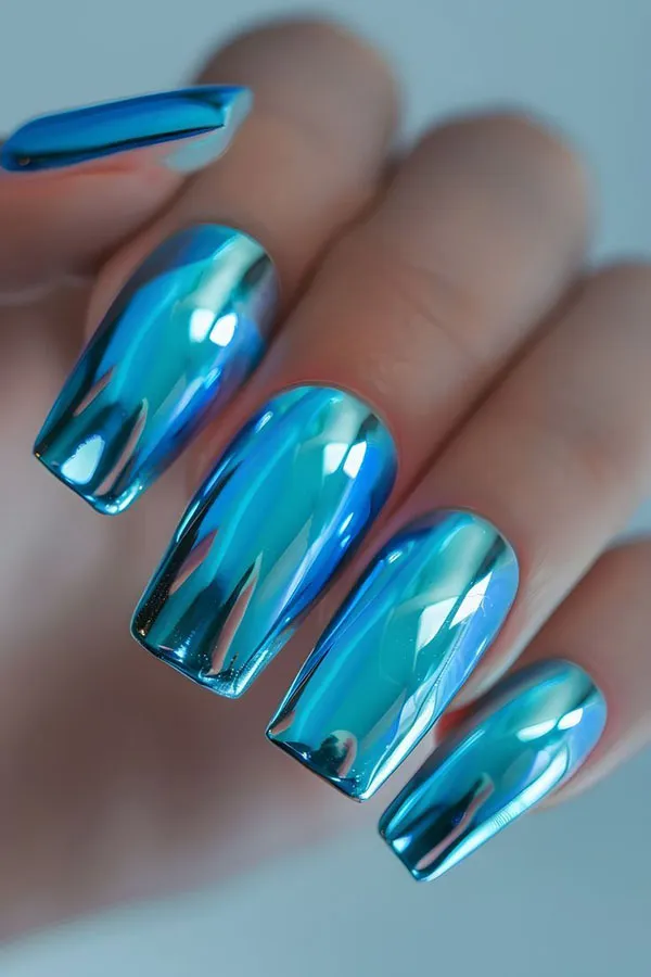 Chrome blue nails 21