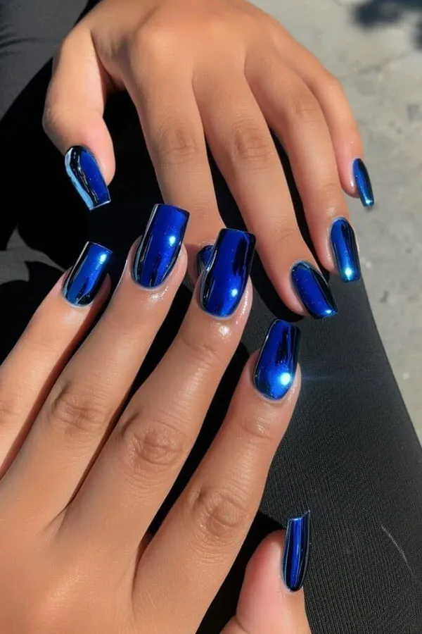 Chrome blue nails 23