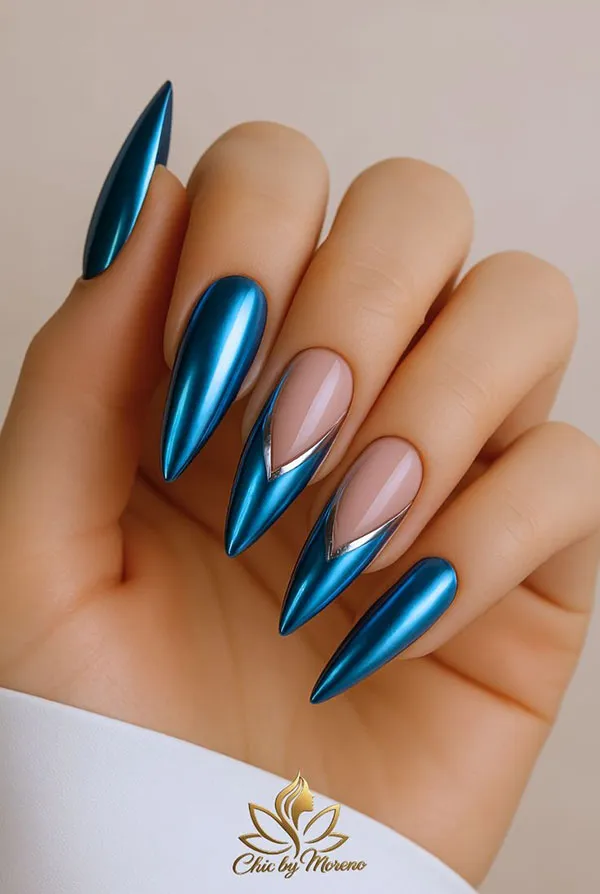 Chrome blue nails 25