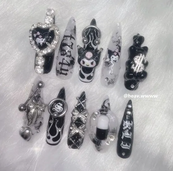 Dark chrome nail design 14