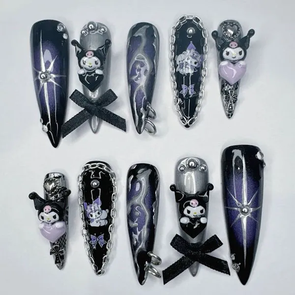Dark chrome nail design 15