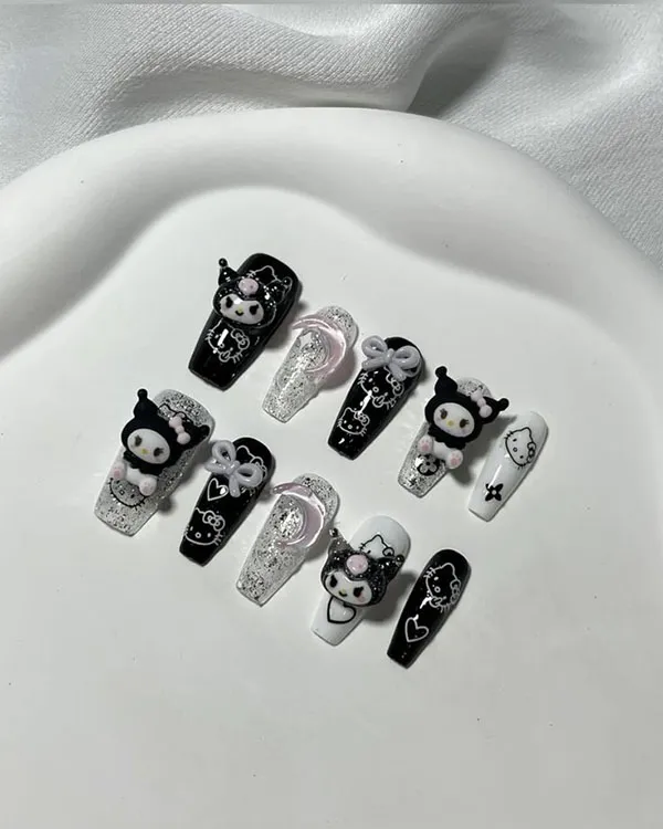Dark chrome nail design 17