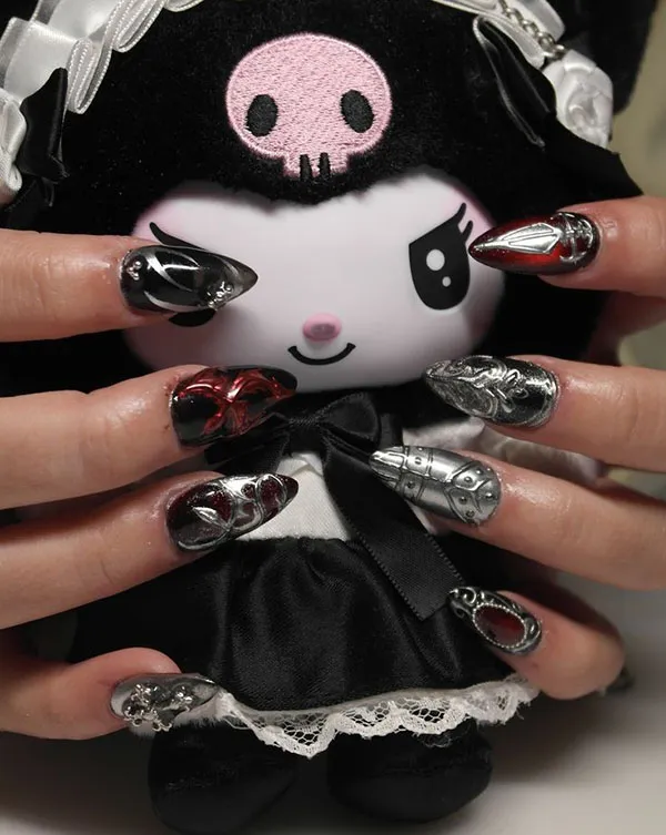 Dark chrome nail design 19