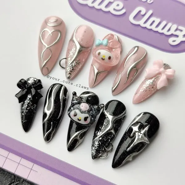 Dark chrome nail design 22