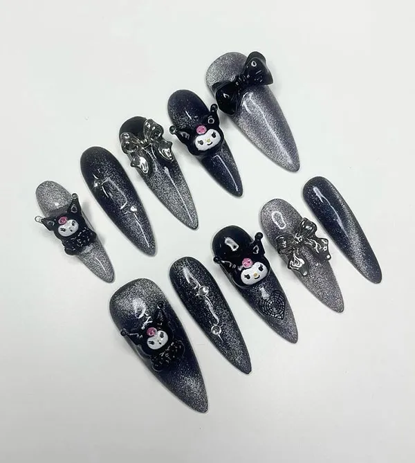 Dark chrome nail design 8