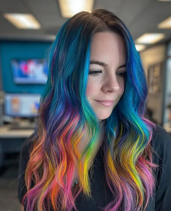 32 مدل رنگ مو فانتزی بدون دکلره؛تغییر خاص بدون آسیب به موها💜 19 Fantasy hair color without bleach 13