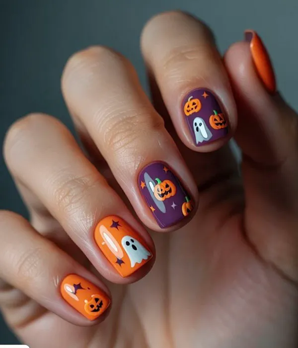 34 طرح ناخن هالووین ترسناک ولی شیرین ؛ ناخنات هم آمادهی هالووین شدن؟ 🎃 21 Halloween nail design 16