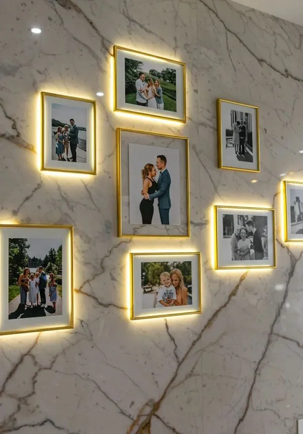 Photo frame arrangement in the reception area 10