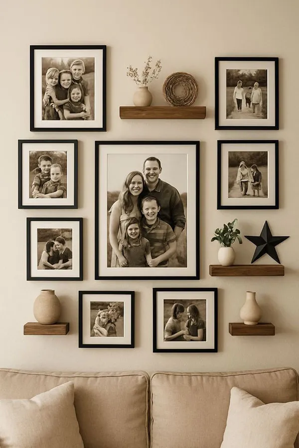 Photo frame arrangement in the reception area 11