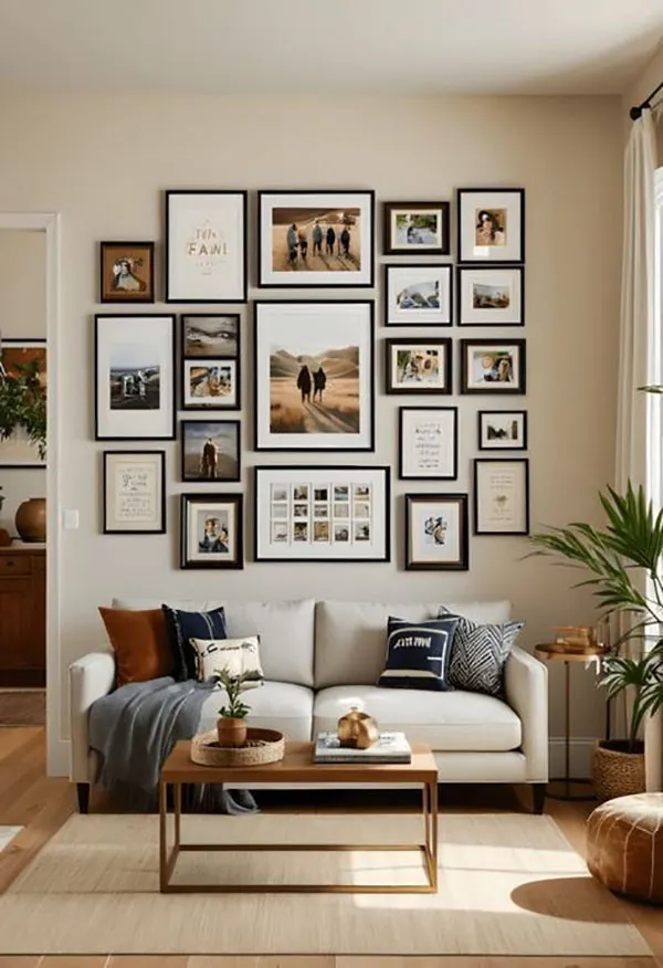 Photo frame arrangement in the reception area 30