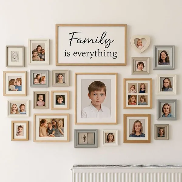 Photo frame arrangement in the reception area 31