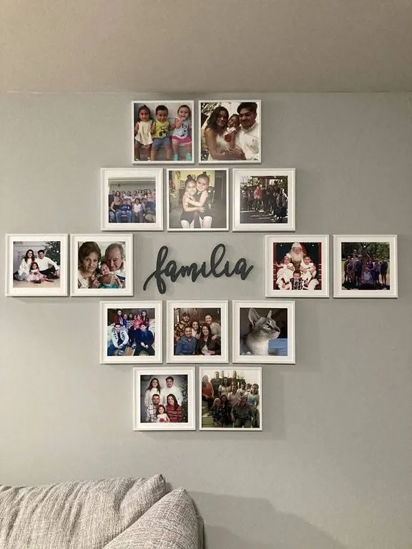 Photo frame arrangement in the reception area 7