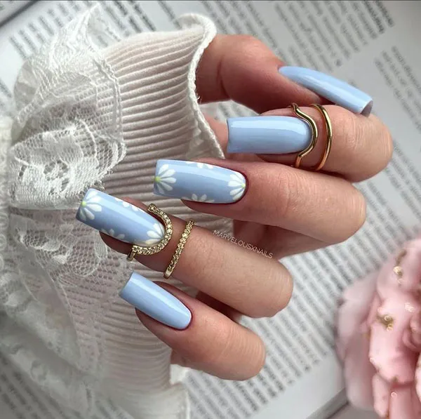 37 مدل ناخن ابی اسمانی زیبا؛ لمس آرامش روی نوک انگشتها 💙 15 Sky blue nail design 13