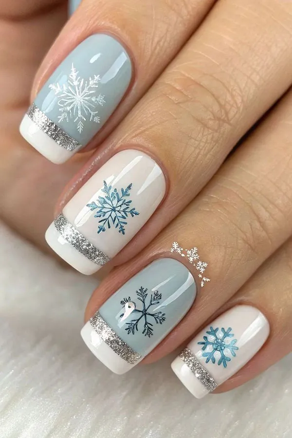 37 مدل ناخن ابی اسمانی زیبا؛ لمس آرامش روی نوک انگشتها 💙 30 Sky blue nail design 27