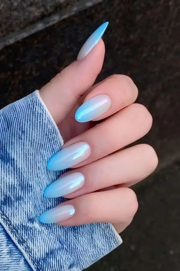 37 مدل ناخن ابی اسمانی زیبا؛ لمس آرامش روی نوک انگشتها 💙 33 Sky blue nail design 29