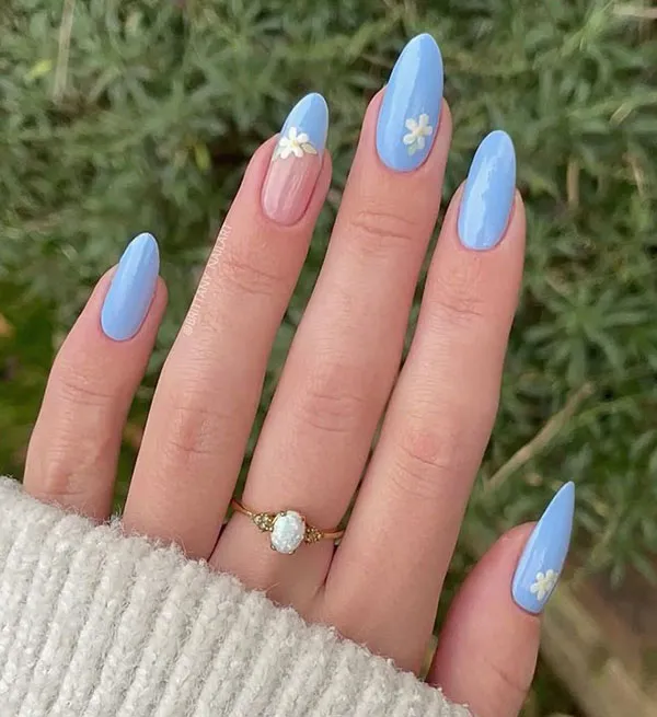 37 مدل ناخن ابی اسمانی زیبا؛ لمس آرامش روی نوک انگشتها 💙 6 Sky blue nail design 30