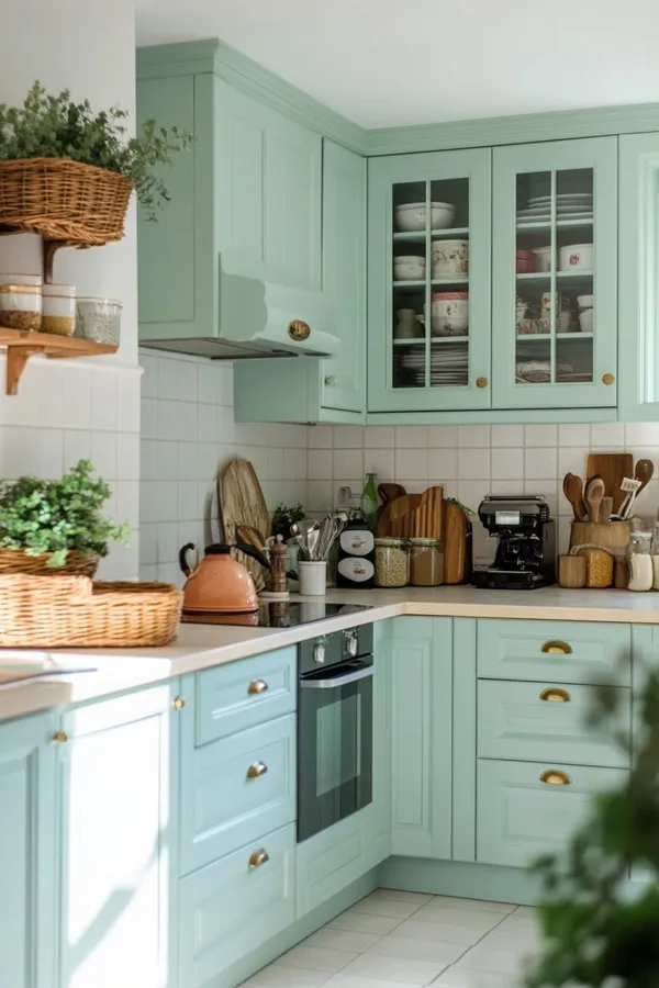pastel green kitchen cabinets diakoland photo 34