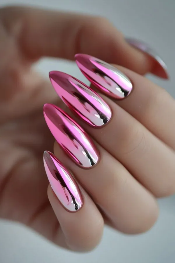 pink chrome nails trend diakoland photo 7