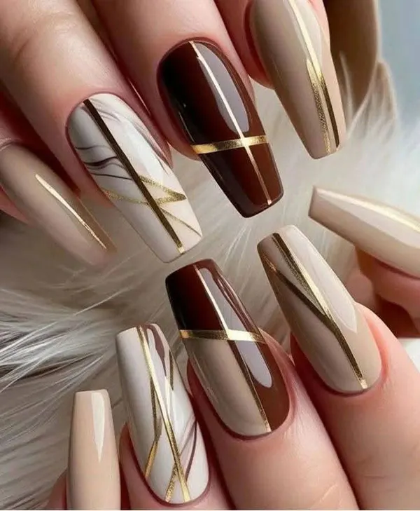 Cream brown nail design 1