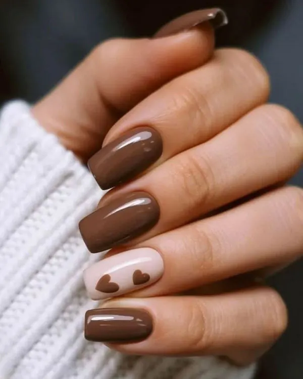 Cream brown nail design 12