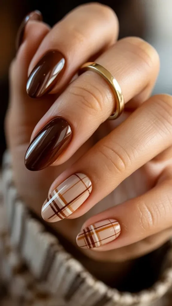 Cream brown nail design 13