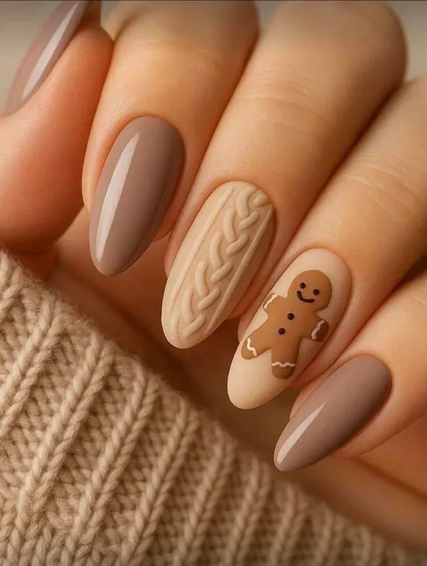 Cream brown nail design 14