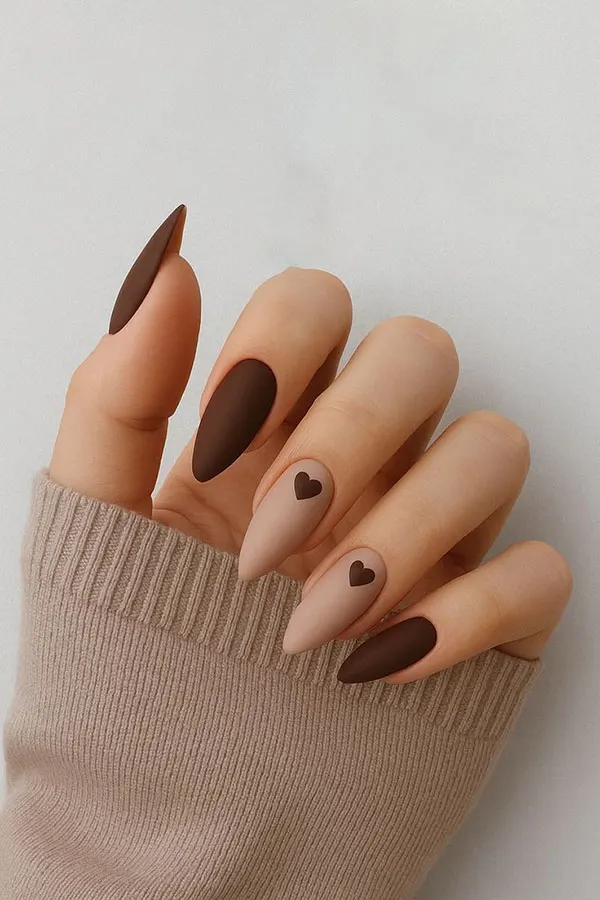 Cream brown nail design 17