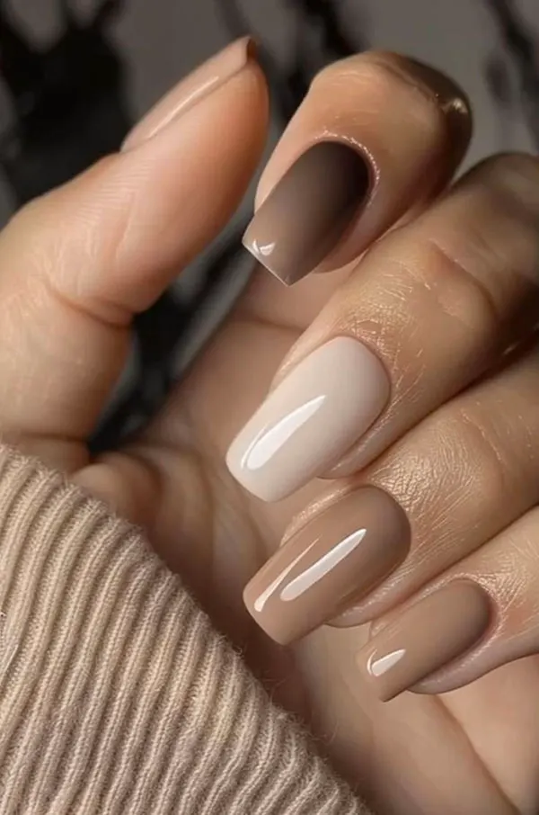 Cream brown nail design 19