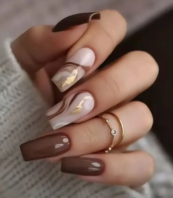 Cream brown nail design 2