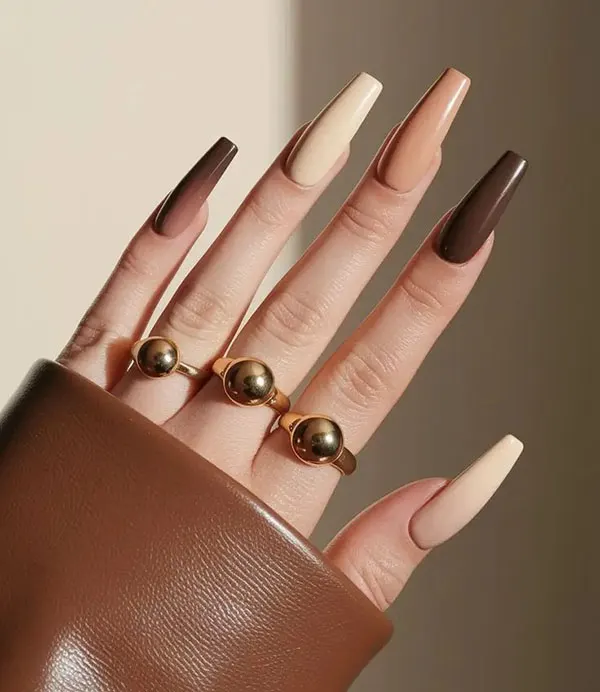 Cream brown nail design 21