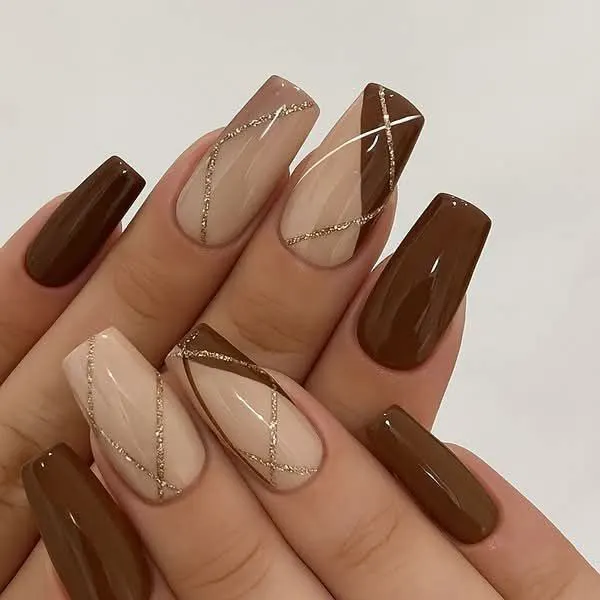 Cream brown nail design 22